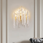Contemporary Luxury Tree Branches Tassel Crystal Aluminum 3-Light Wall Sconce Lamp For Living Room