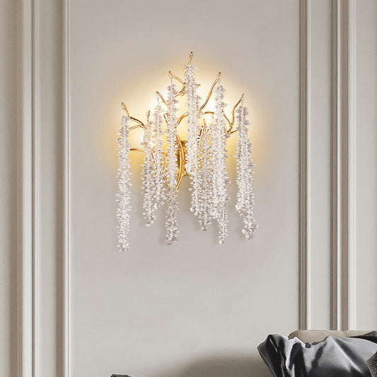 Contemporary Luxury Tree Branches Tassel Crystal Aluminum 3-Light Wall Sconce Lamp For Living Room