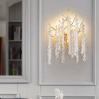 Contemporary Luxury Tree Branches Tassel Crystal Aluminum 3-Light Wall Sconce Lamp For Living Room