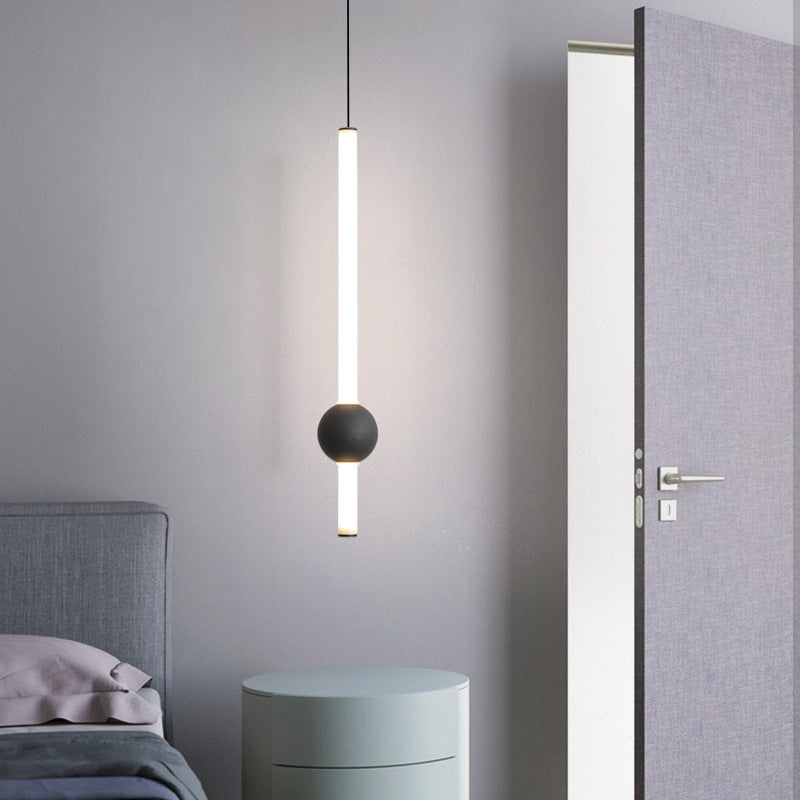 Modern Minimalist Round Ball Sword-Shape Iron Acrylic LED Pendant Light For Bedroom