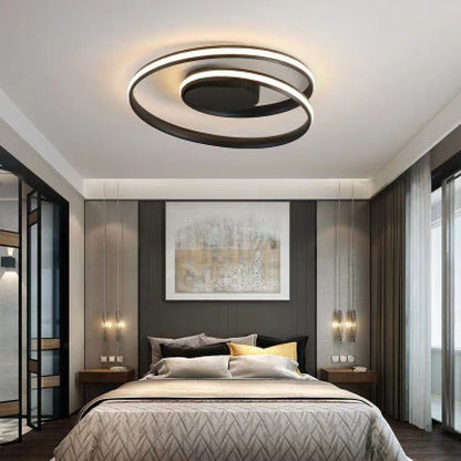 Contemporary Nordic Circles Strip Iron Silicone LED Flush Mount Ceiling Light For Bedroom