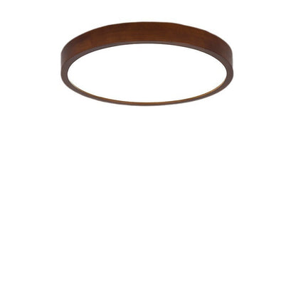 Modern Minimalist Round Acrylic Iron Wood LED Flush Mount Ceiling Light for Bedroom