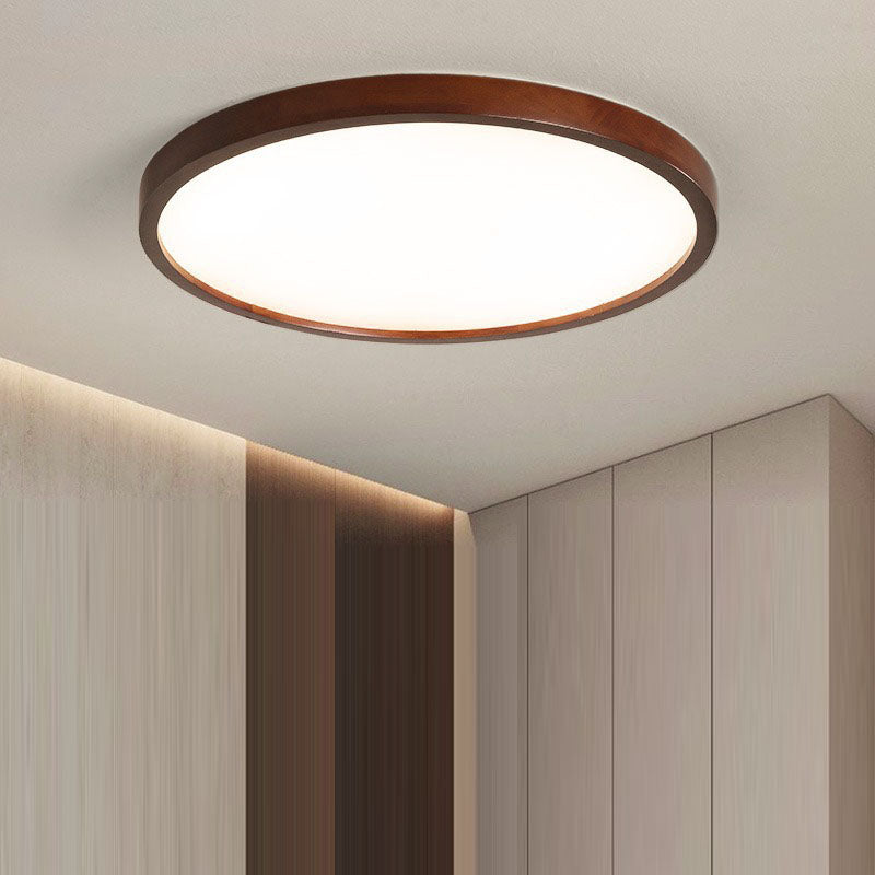 Modern Minimalist Round Acrylic Iron Wood LED Flush Mount Ceiling Light for Bedroom