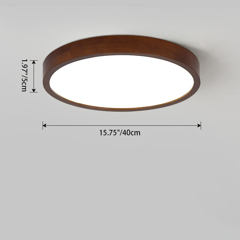 Modern Minimalist Round Acrylic Iron Wood LED Flush Mount Ceiling Light for Bedroom