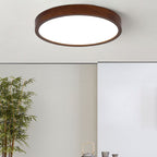 Modern Minimalist Round Acrylic Iron Wood LED Flush Mount Ceiling Light for Bedroom