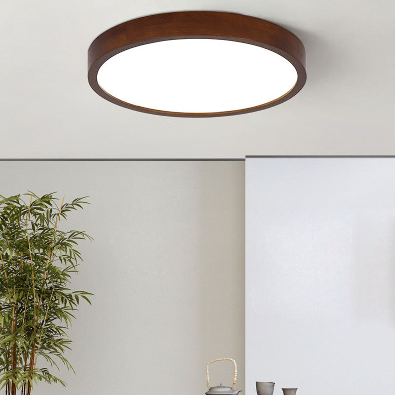 Modern Minimalist Round Acrylic Iron Wood LED Flush Mount Ceiling Light for Bedroom