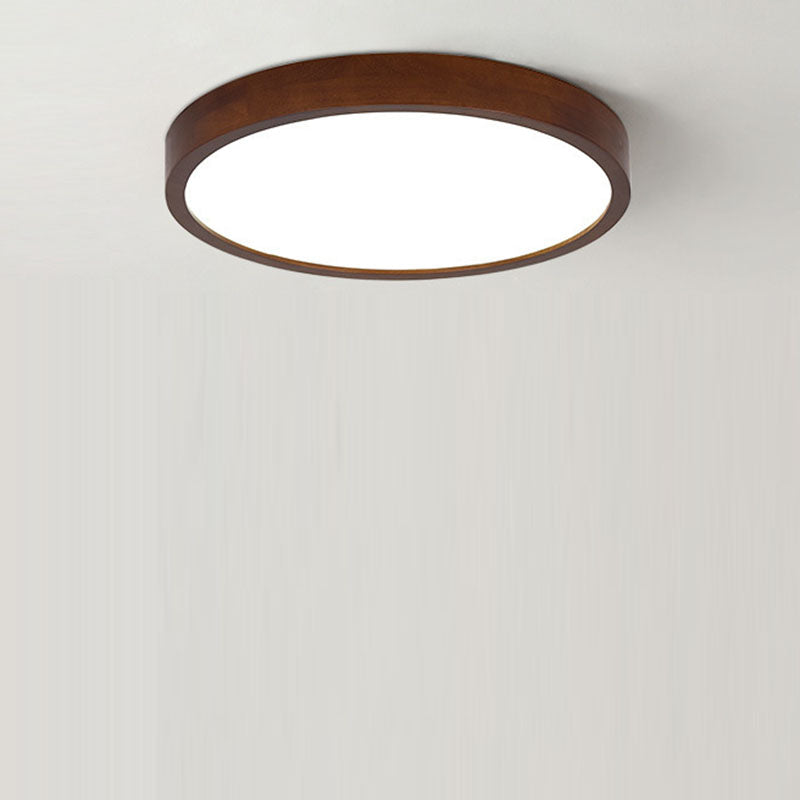 Modern Minimalist Round Acrylic Iron Wood LED Flush Mount Ceiling Light for Bedroom