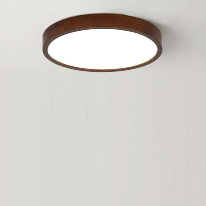 Modern Minimalist Round Acrylic Iron Wood LED Flush Mount Ceiling Light for Bedroom