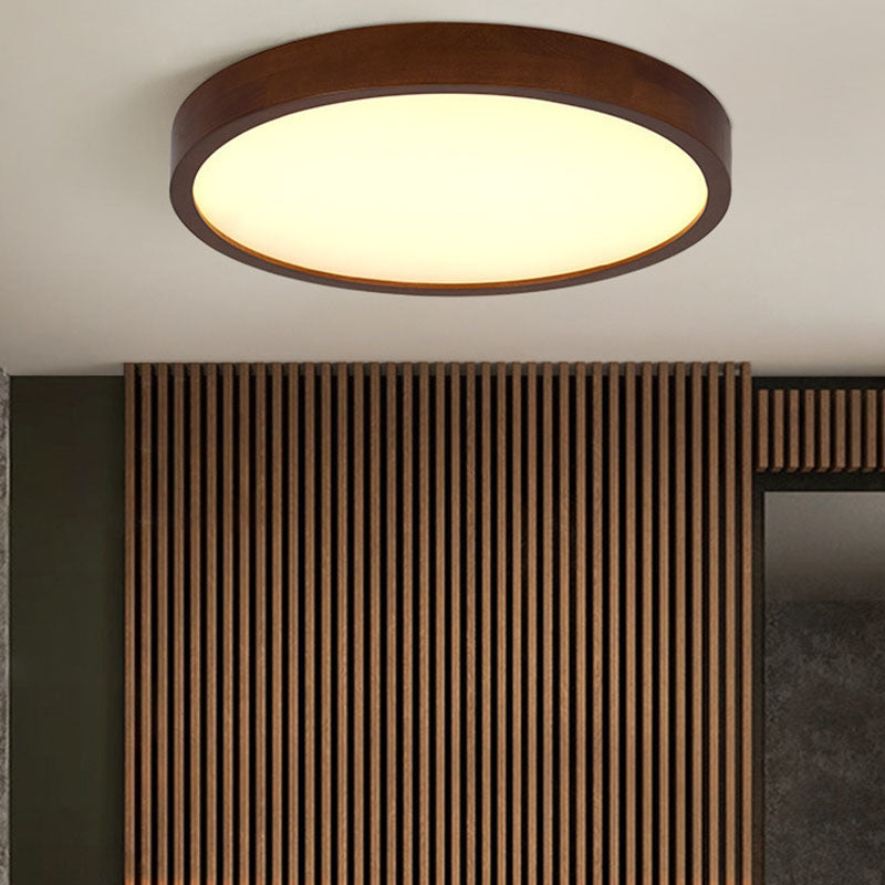 Modern Minimalist Round Acrylic Iron Wood LED Flush Mount Ceiling Light for Bedroom