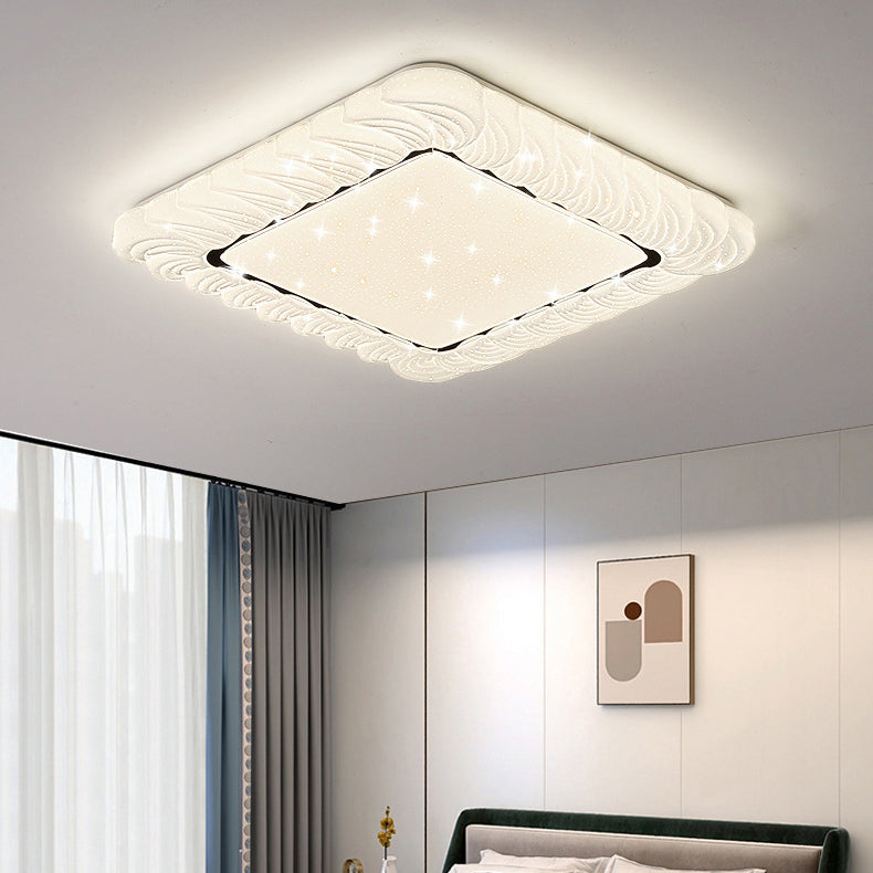 Modern Simplicity Iron Acrylic Square Round Petal LED Flush Mount Ceiling Light For Bedroom