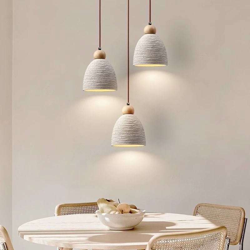 Contemporary Industrial Cement Wood Fillet Cone Shaped 1-Light Pendant Light For Living Room