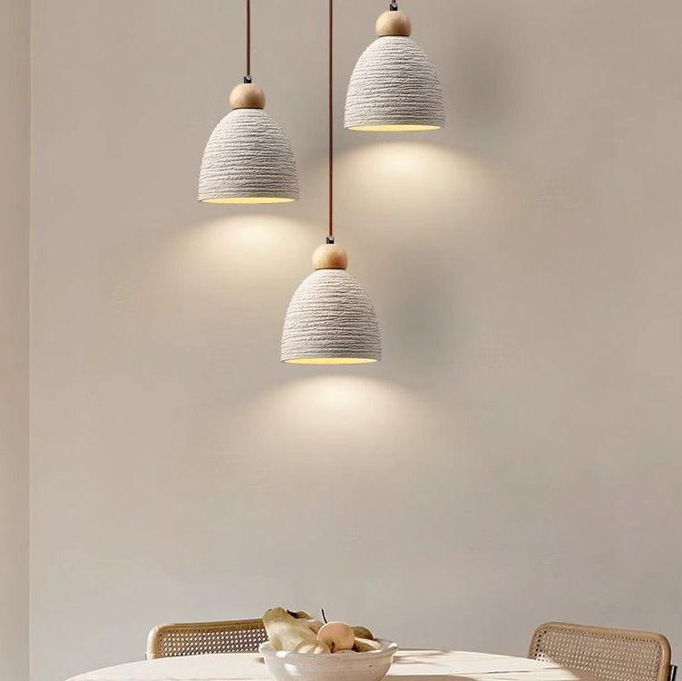 Contemporary Industrial Cement Wood Fillet Cone Shaped 1-Light Pendant Light For Living Room