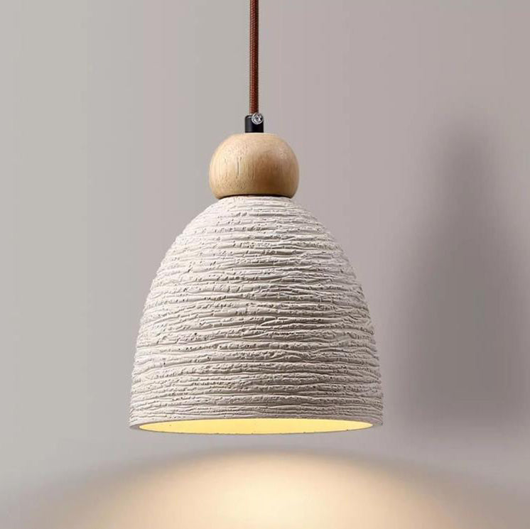 Contemporary Industrial Cement Wood Fillet Cone Shaped 1-Light Pendant Light For Living Room