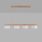 Contemporary Nordic Long Strip Linear Cotton Shape Wood Pe 3/4-light Chandelier Island Light for Dining Room BulbSquare