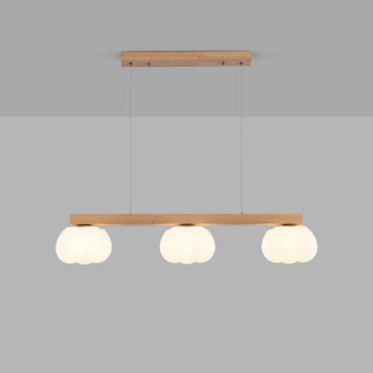 Contemporary Nordic Long Strip Linear Cotton Shape Wood Pe 3/4-light Chandelier Island Light for Dining Room BulbSquare