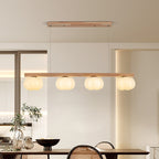 Contemporary Nordic Long Strip Linear Cotton Shape Wood Pe 3/4-light Chandelier Island Light for Dining Room BulbSquare