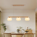 Contemporary Nordic Long Strip Linear Cotton Shape Wood Pe 3/4-light Chandelier Island Light for Dining Room BulbSquare