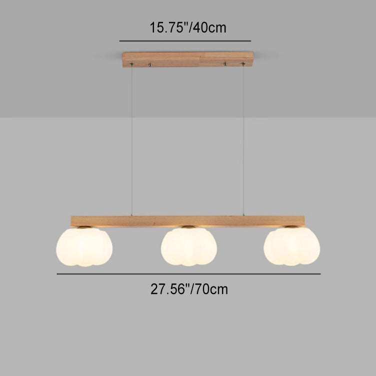 Contemporary Nordic Long Strip Linear Cotton Shape Wood Pe 3/4-light Chandelier Island Light for Dining Room BulbSquare