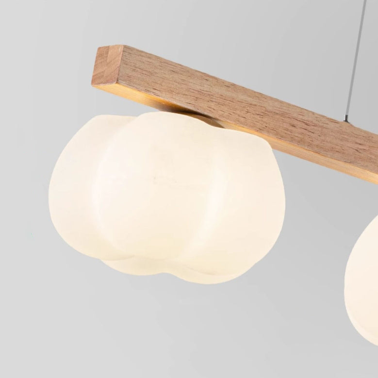 Contemporary Nordic Long Strip Linear Cotton Shape Wood Pe 3/4-light Chandelier Island Light for Dining Room