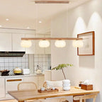 Contemporary Nordic Long Strip Linear Cotton Shape Wood Pe 3/4-light Chandelier Island Light for Dining Room BulbSquare