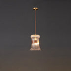 Contemporary Retro Cup Shape Ribbed Glass Brass Wood 1 - Light Pendant Light For Living Room