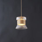 Contemporary Retro Cup Shape Ribbed Glass Brass Wood 1 - Light Pendant Light For Living Room