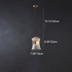 Contemporary Retro Cup Shape Ribbed Glass Brass Wood 1 - Light Pendant Light For Living Room