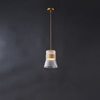 Contemporary Retro Cup Shape Ribbed Glass Brass Wood 1 - Light Pendant Light For Living Room