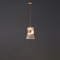 Contemporary Retro Cup Shape Ribbed Glass Brass Wood 1 - Light Pendant Light For Living Room