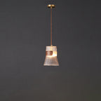 Contemporary Retro Cup Shape Ribbed Glass Brass Wood 1 - Light Pendant Light For Living Room