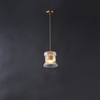 Contemporary Retro Cup Shape Ribbed Glass Brass Wood 1 - Light Pendant Light For Living Room