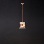 Contemporary Retro Cup Shape Ribbed Glass Brass Wood 1 - Light Pendant Light For Living Room