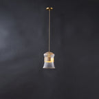 Contemporary Retro Cup Shape Ribbed Glass Brass Wood 1 - Light Pendant Light For Living Room