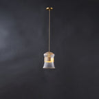 Contemporary Retro Cup Shape Ribbed Glass Brass Wood 1 - Light Pendant Light For Living Room