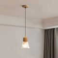 Contemporary Nordic Hemp Rope Wood Glass Conical 1-Light Pendant Light For Living Room