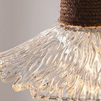 Contemporary Nordic Hemp Rope Wood Glass Conical 1-Light Pendant Light For Living Room