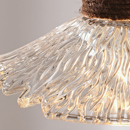 Contemporary Nordic Round Long Plate Conical Glass Hemp Rope Wood 3-light Chandeliers for Living Room