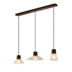 Contemporary Nordic Round Long Plate Conical Glass Hemp Rope Wood 3-light Chandeliers for Living Room BulbSquare
