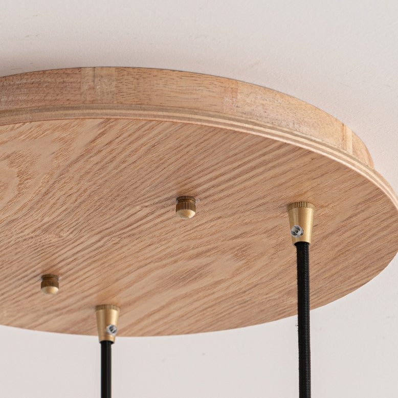 Contemporary Nordic Round Long Plate Conical Glass Hemp Rope Wood 3-light Chandeliers for Living Room BulbSquare