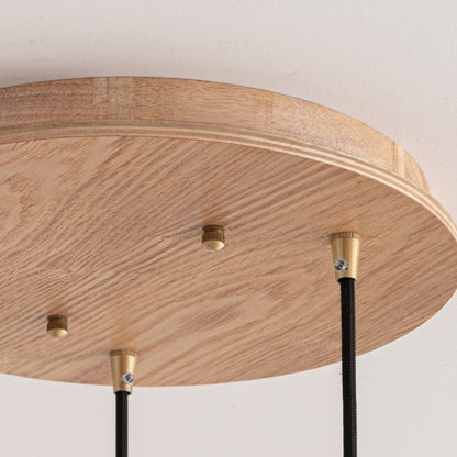 Contemporary Nordic Round Long Plate Conical Glass Hemp Rope Wood 3-light Chandeliers for Living Room