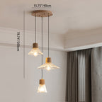 Contemporary Nordic Round Long Plate Conical Glass Hemp Rope Wood 3-light Chandeliers for Living Room BulbSquare