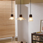 Contemporary Nordic Round Long Plate Conical Glass Hemp Rope Wood 3-light Chandeliers for Living Room BulbSquare