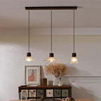 Contemporary Nordic Round Long Plate Conical Glass Hemp Rope Wood 3-light Chandeliers for Living Room BulbSquare