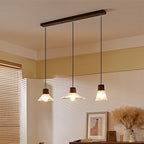 Contemporary Nordic Round Long Plate Conical Glass Hemp Rope Wood 3-light Chandeliers for Living Room BulbSquare