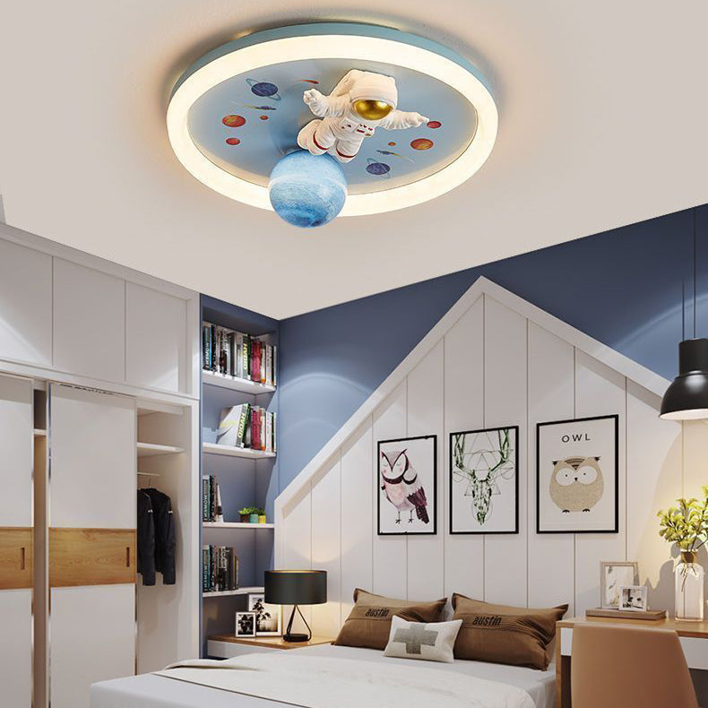 Lumendat Contemporary Creative Cartoon Kids Space Astronaut Resin Iron Acrylic LED Flush Mount Lighting For Bedroom Lumendat