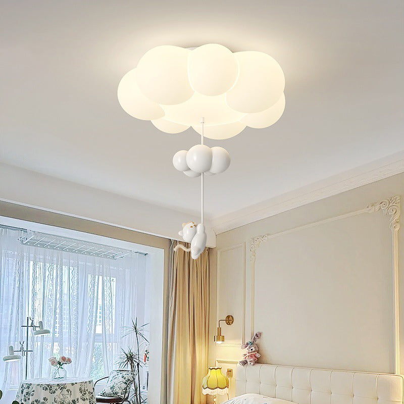 Contemporary Creative Cartoon Kids Kitten Star Moon Cloud Iron Pe LED Flush Mount Ceiling Light for Bedroom