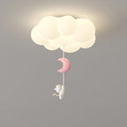 Contemporary Creative Cartoon Kids Kitten Star Moon Cloud Iron Pe LED Flush Mount Ceiling Light for Bedroom
