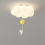 Contemporary Creative Cartoon Kids Kitten Star Moon Cloud Iron Pe LED Flush Mount Ceiling Light for Bedroom
