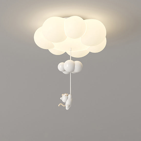 Contemporary Creative Cartoon Kids Kitten Star Moon Cloud Iron Pe LED Flush Mount Ceiling Light for Bedroom