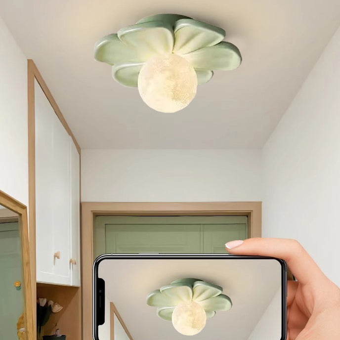 Contemporary Creative Cream Floral Ball Iron Resin Shade 1-light Semi-flush Mount Light for Hallway
